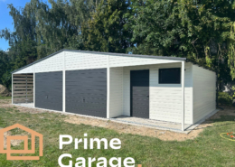 Garaż: szer: 12m x dł: 6 m biały + wnęka + wiata